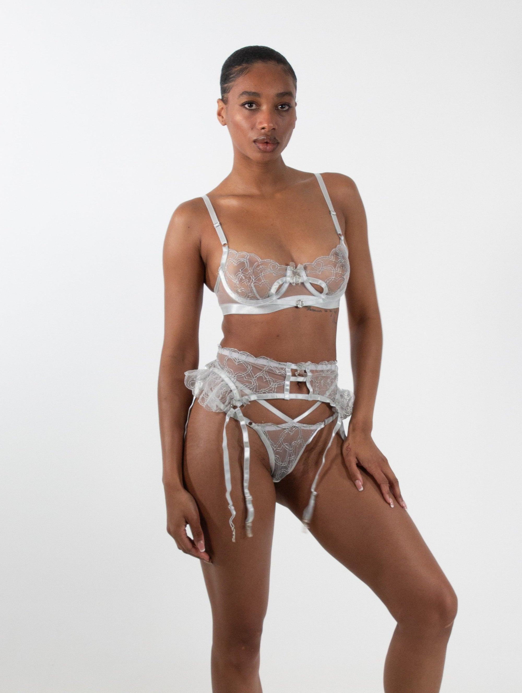 SIENNA Silver Three-Piece Lingerie Set