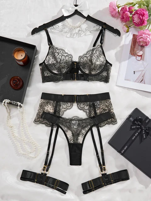 Lace Body Shaping Four-Piece Lingerie Set