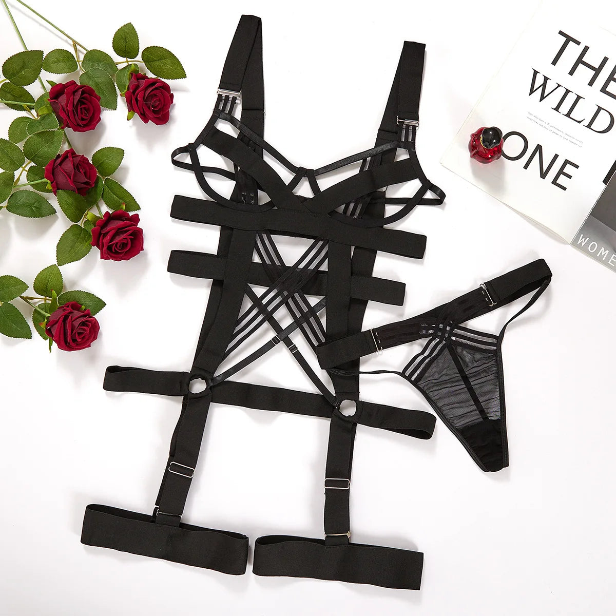 Bondage Straps Two-Piece Bodysuit Set