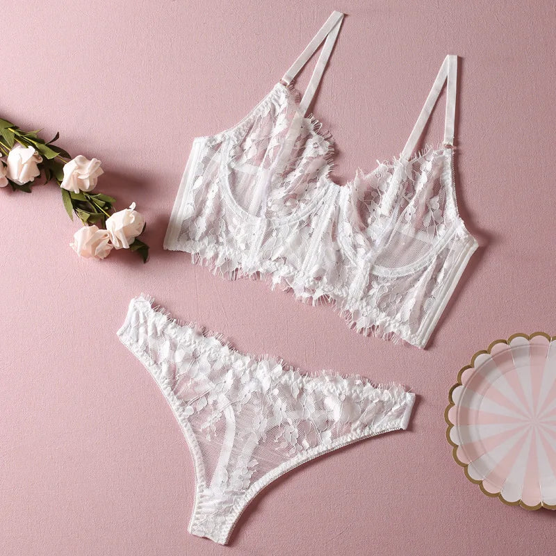 Floral Embroidery Lace Two-Piece Lingerie Set