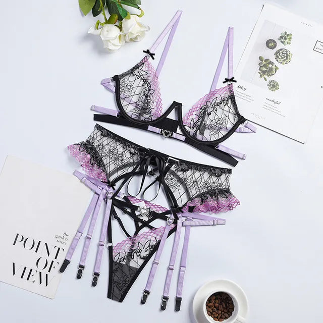 NICIA Purple Three-Piece Lingerie Set