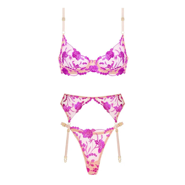 KENDAL Floral Three-Piece Lingerie Set