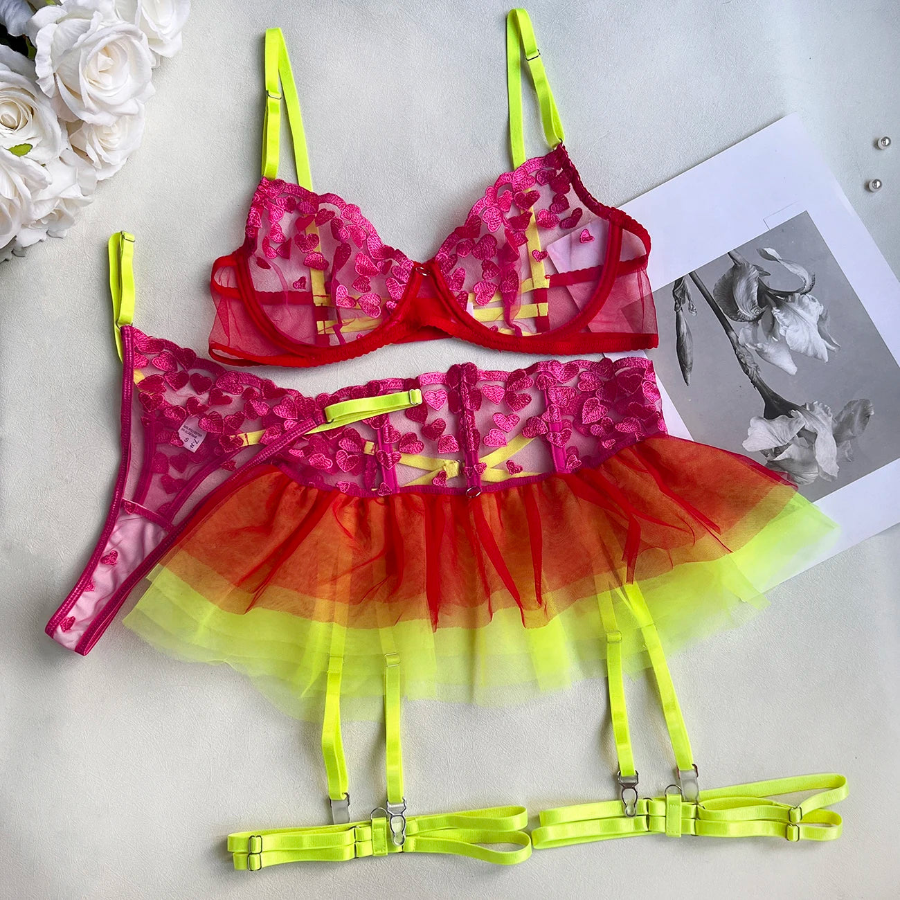 ASHLEY Neon Three-Piece Lingerie Set