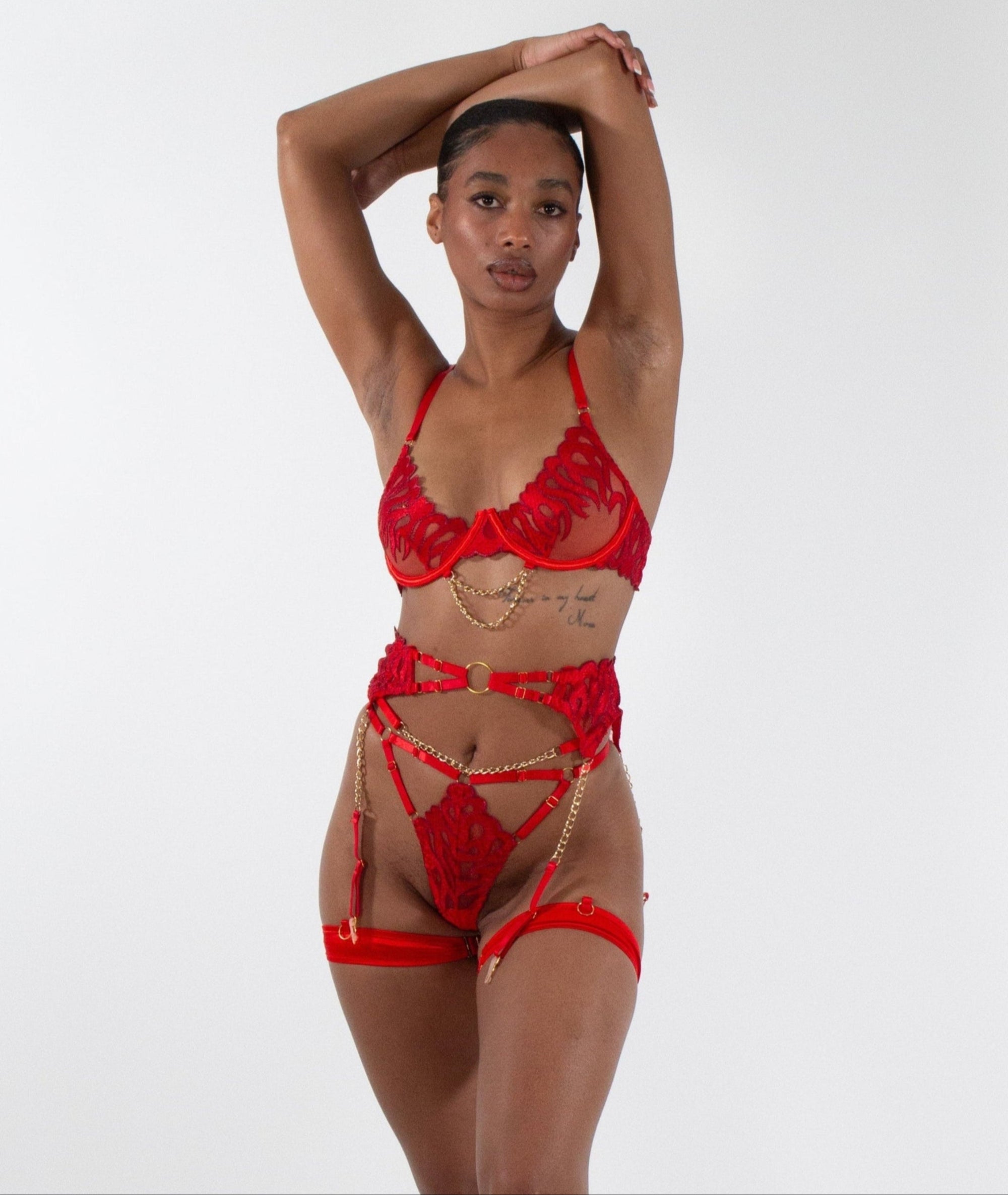 Luxury Red Embroidery Four-Piece Lingerie Set