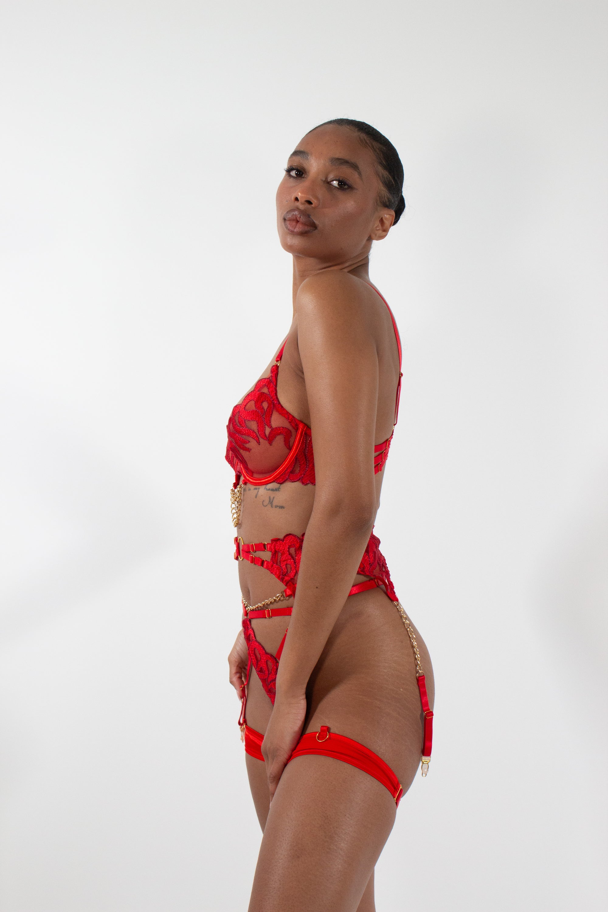 Luxury Red Embroidery Four-Piece Lingerie Set