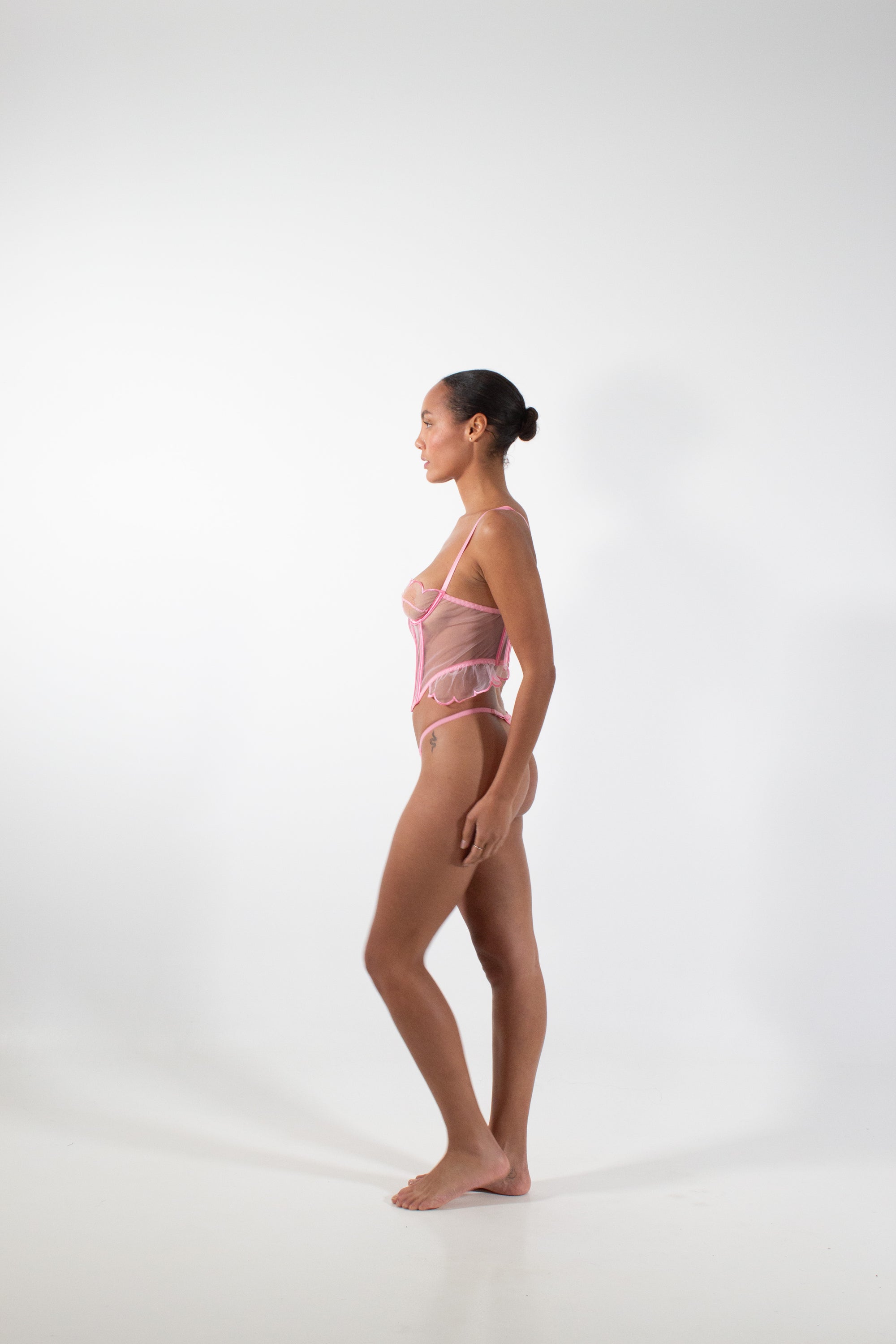 Baby Pink Shaping Halter Fishbone Two-Piece Lingerie Set