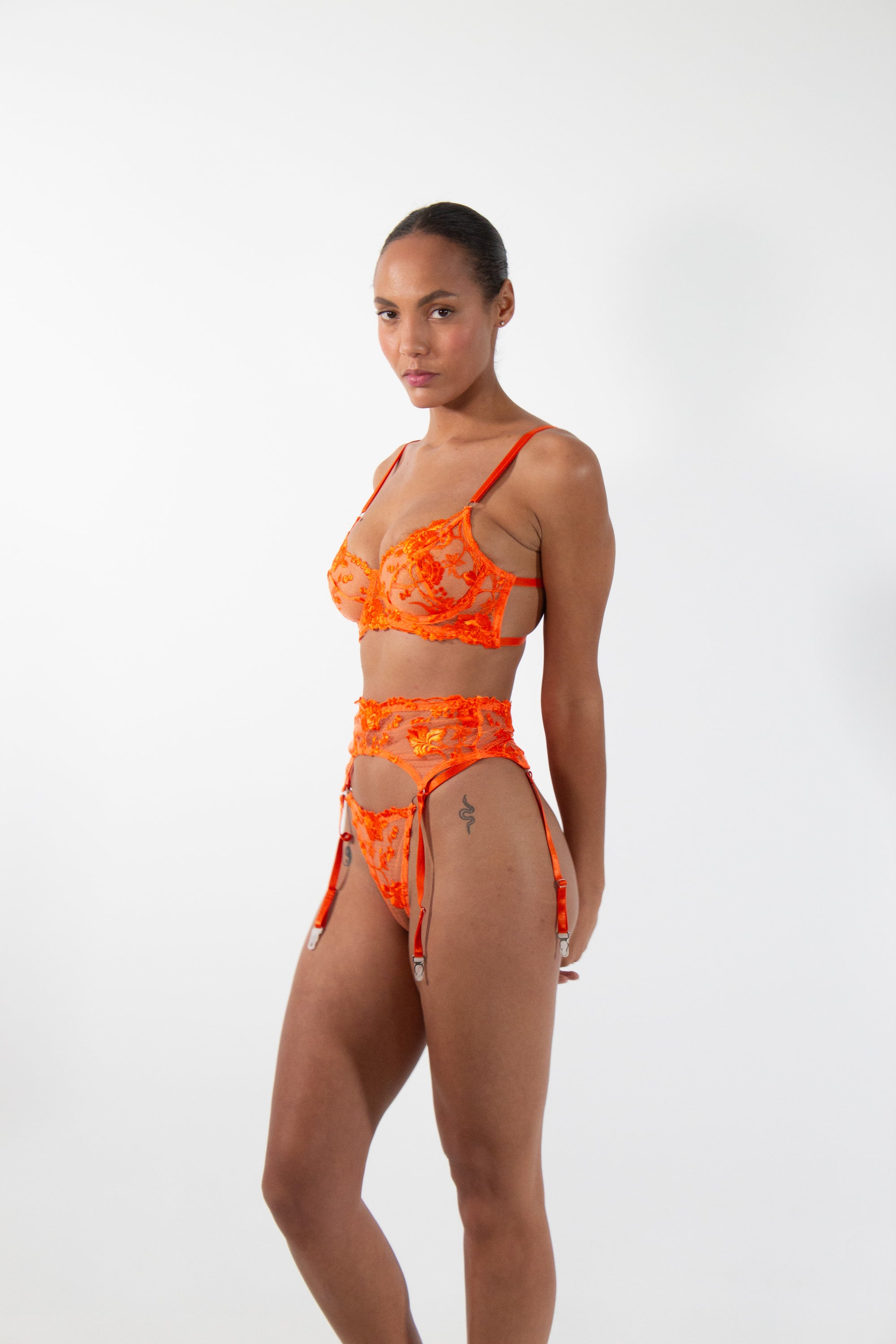 LAYLA Orange Three-Piece Lingerie Set