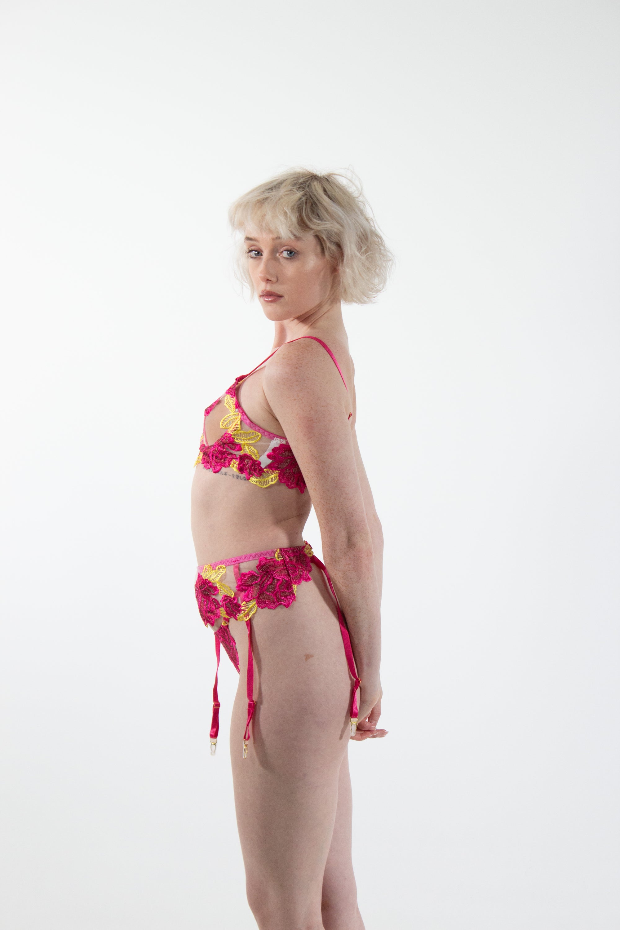 JUSTINE Rose Three-Piece Lingerie Set