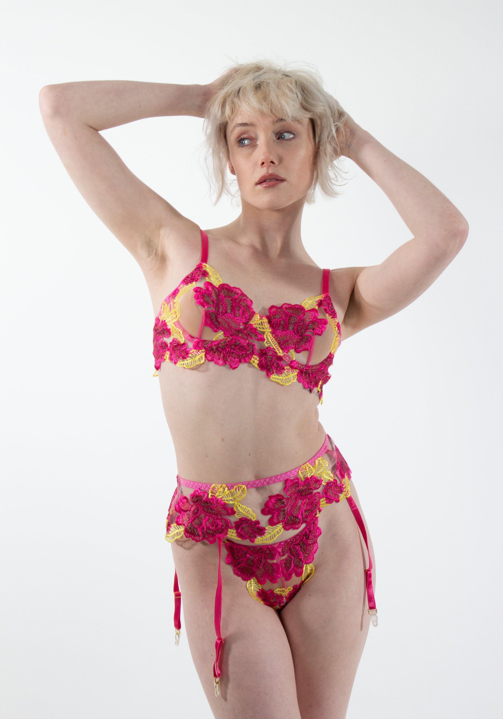 JUSTINE Rose Three-Piece Lingerie Set