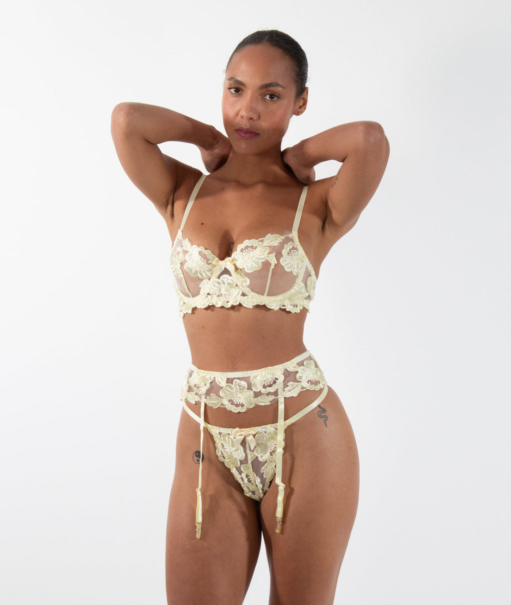 NINA Yellow Three-Piece Lingerie Set
