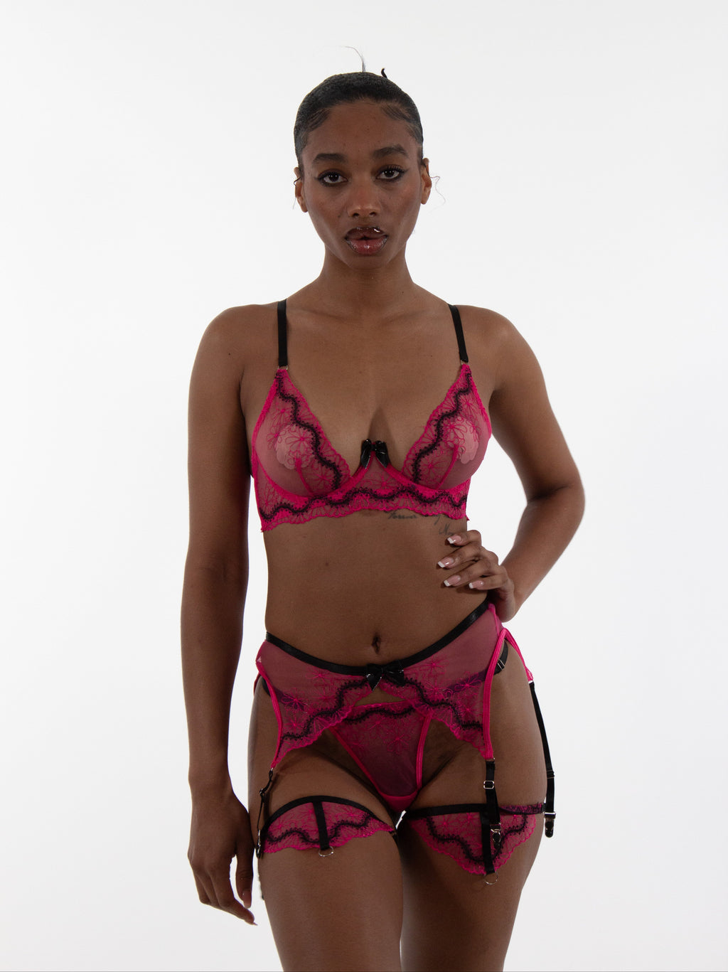 BAYLEE Hot Pink Three-Piece Lingerie Set