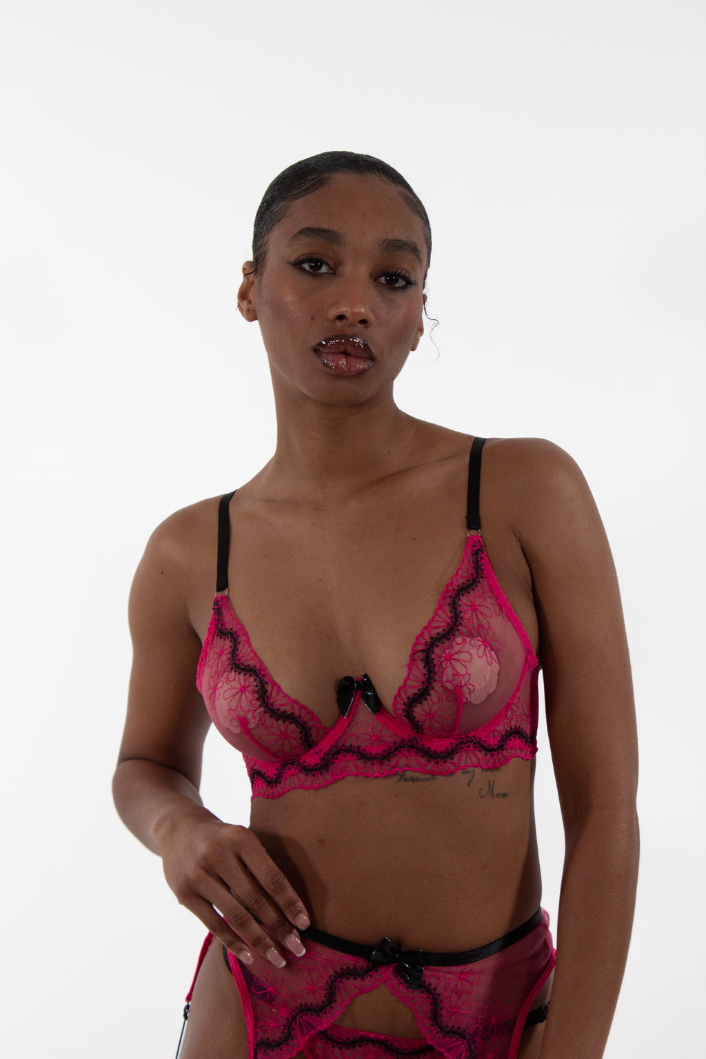 BAYLEE Hot Pink Three-Piece Lingerie Set