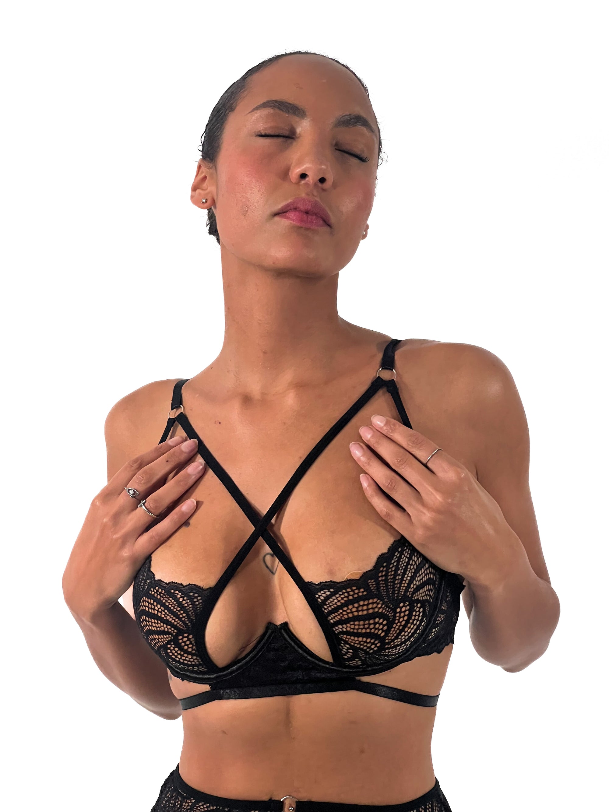 BUTTERFLY Black Lace Three-Piece Lingerie Set