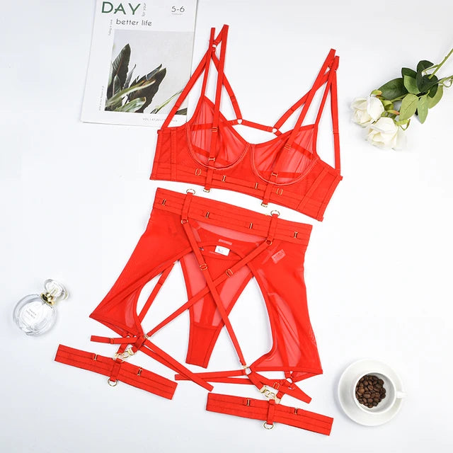 Luxury Lingerie Mesh Five-Piece Set