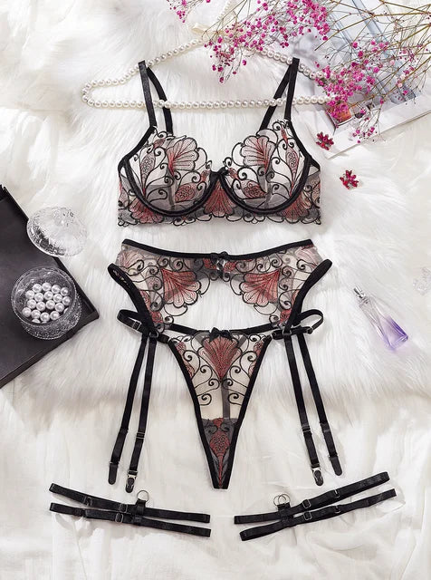 Dreamy Embroidery Four-Piece Lingerie Set