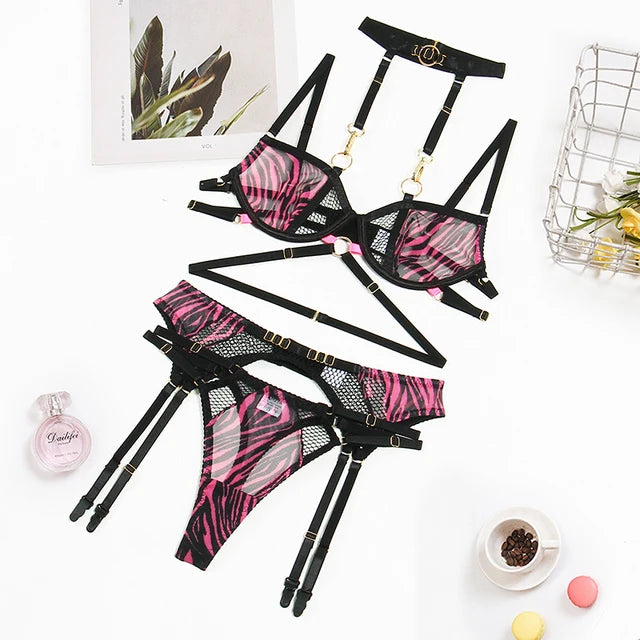 Leopard Print Four-Piece Lingerie Set