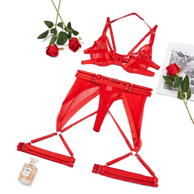 Stripped Four-Piece Lingerie Set