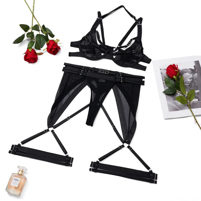 Stripped Four-Piece Lingerie Set