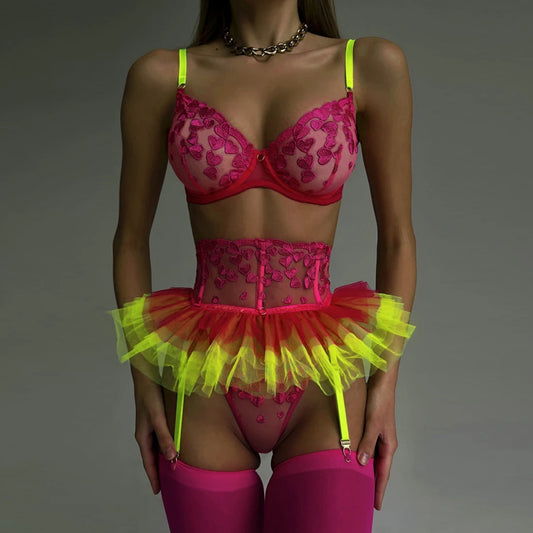 ASHLEY Neon Three-Piece Lingerie Set