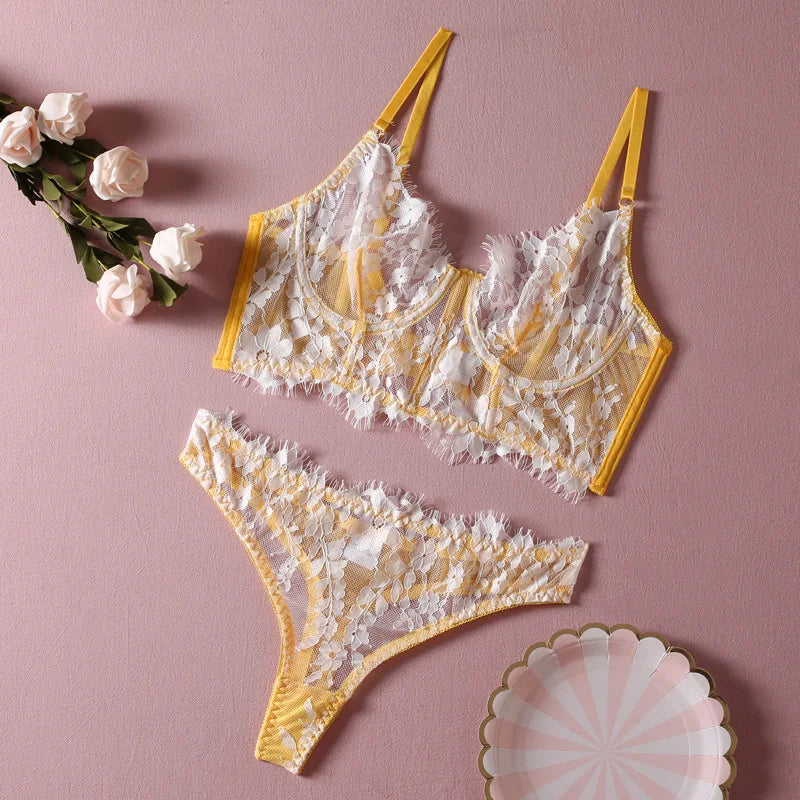 Floral Embroidery Lace Two-Piece Lingerie Set