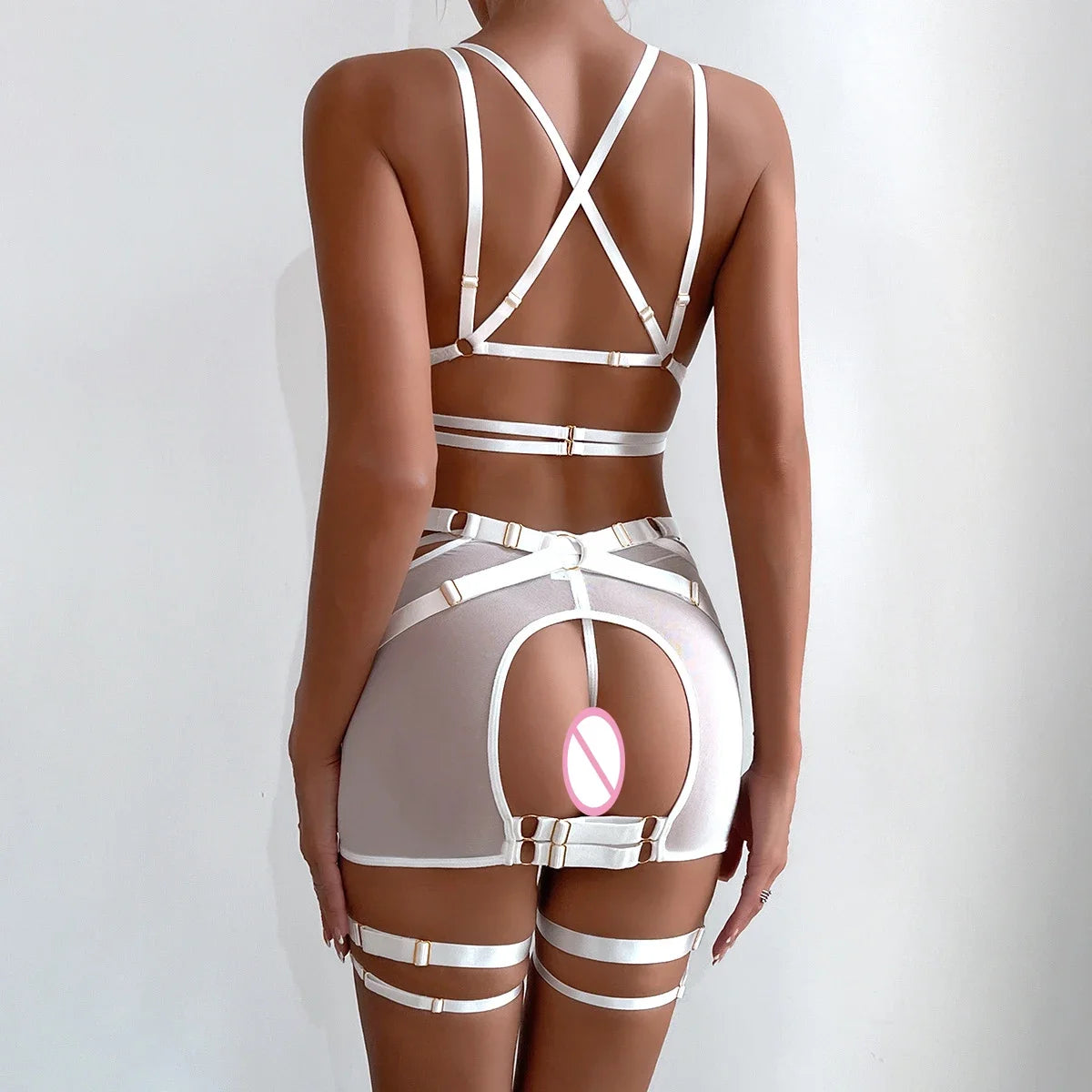 See-Through Mesh Mini Skirt Four-Piece Lingerie Set