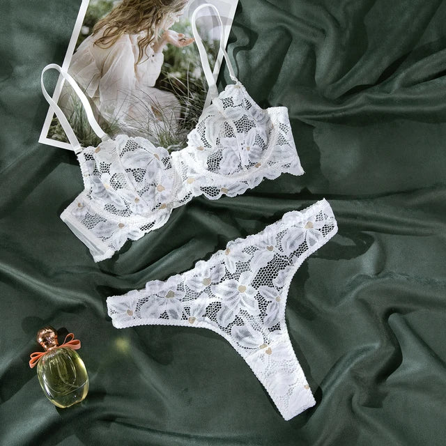 White Sheer Lace Two-Piece Lingerie Set